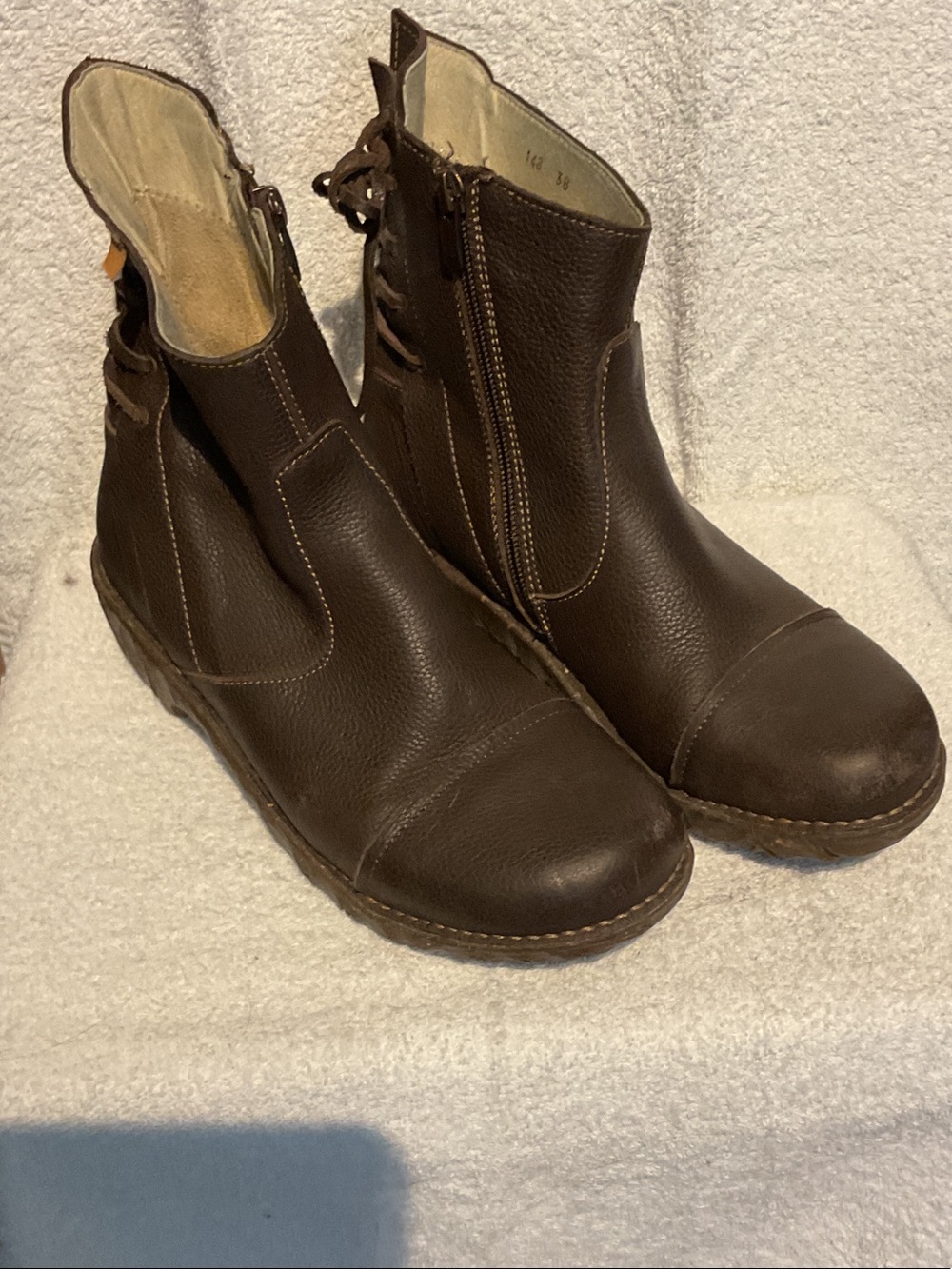 G23. El Naturalista Dark Brown Leather Ankle Booties with Side Zip